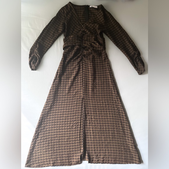 Zara Draped Plaid Midi Dress in Size Small - Picture 3 of 6